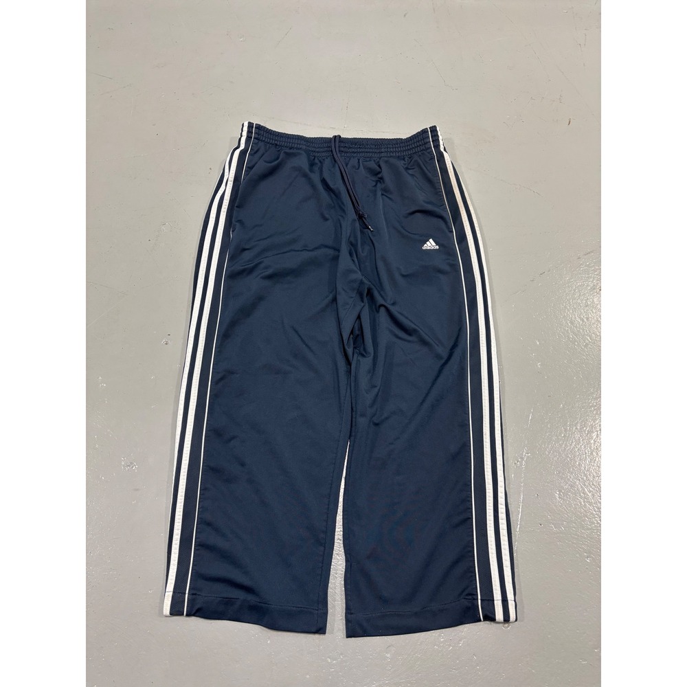Adidas Mens XL Track Pants Navy Blue White 3 Stripe Wide Leg Athletic Training